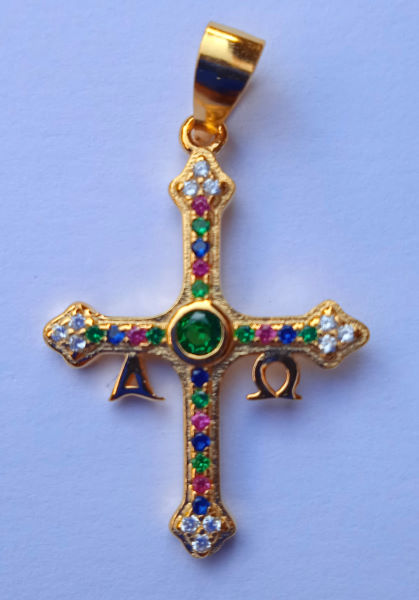 Small Gold Plated Victory Cross with Stones
