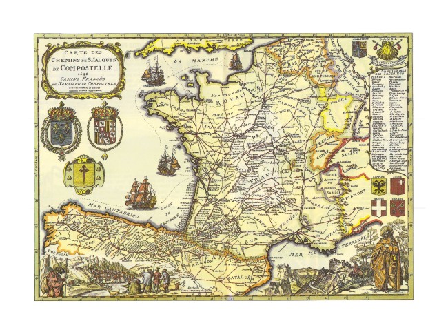 Carte des Chemins de St Jacques de Compostelle en 1648